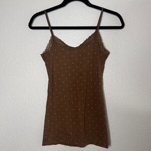 Y2K GAP Floral Lace Polka Dot Cami Tank Top Adjustable Straps Small VTG Brown